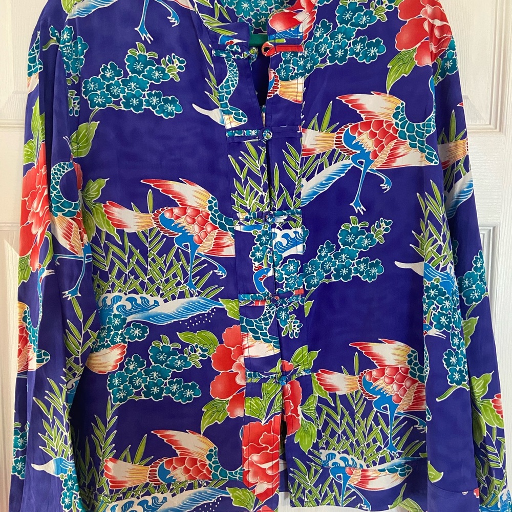 Chico's Blue and Green Floral Silk Shirt